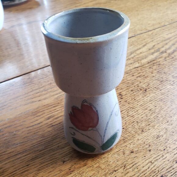 Vintage Mid Century Japanese Pottery Vase Handpainted Floral Wide Mouth Decor - Picture 4 of 7